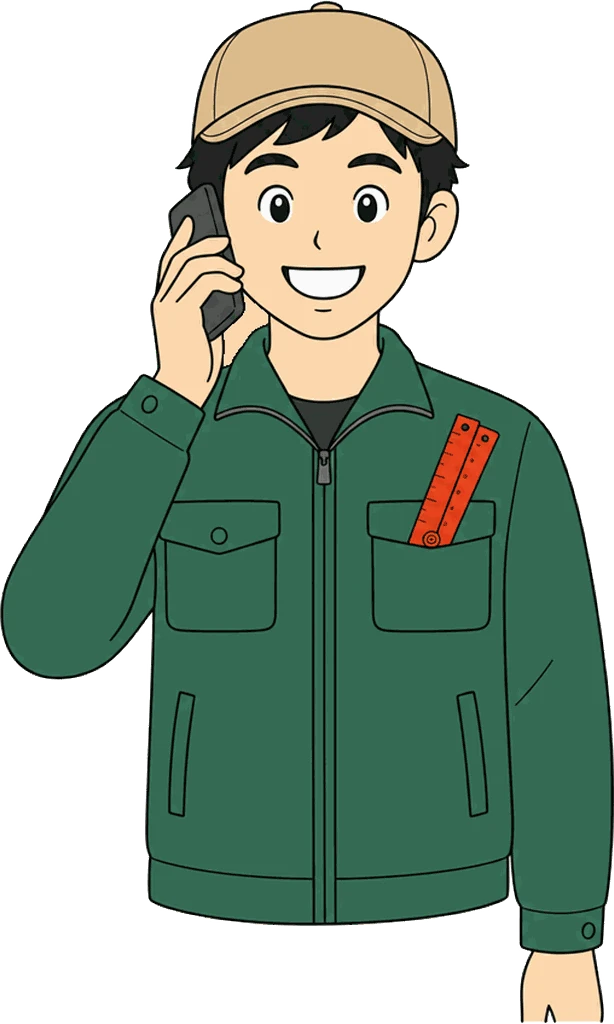 電話で相談を受ける若い職人のイラスト