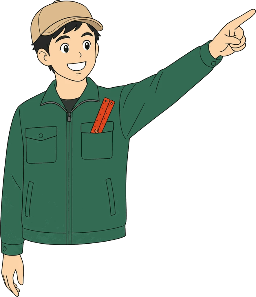 指をさして案内する若い職人のイラスト
