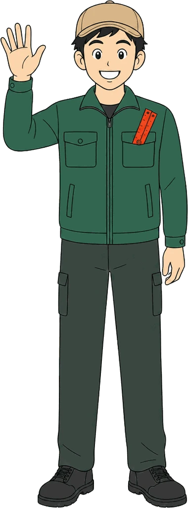 手を振る若い職人のイラスト